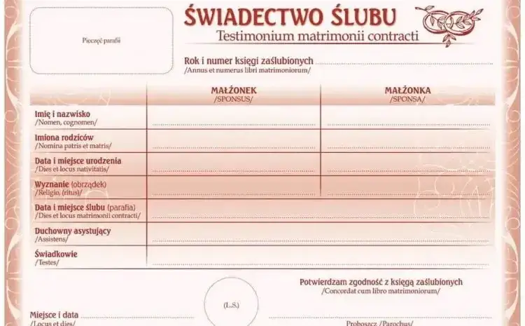 lista dokumentów do ślubu kościelnego